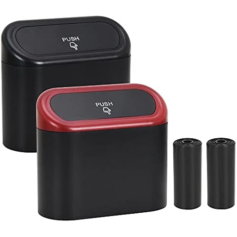 CZWL&HG 2 Pack Portable Hanging Mini Car Trash Can with 2 Rolls Car Trash Bags,Trash Can with Lid, Garbage Can for Car Office Home,Waterproof Odorless Garbage Can(Black,Black/Red) Cover