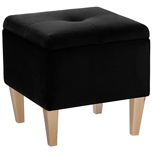 Pouf rembourré de Rangement PERSE NAT 41x41cm - Velours Noir, Tabouret avec Couvercle, Siège, Repose-Pieds, Coffre de Stockage, Banc pour Salon, Chambre, Couloir, Chambre des Enfants, Max. 300 kg Cover