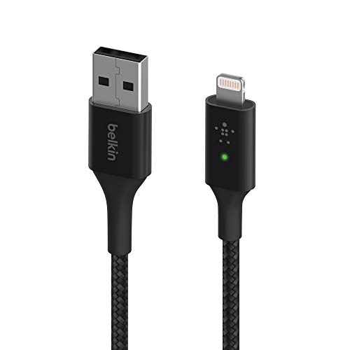 Belkin Smart LED Charging Cable USB to Lightning 4ft/1.2m (See Your Charging Status at a Glance) for iPhone, AirPods and iPad, MFi-Certified, Black, CAA007bt