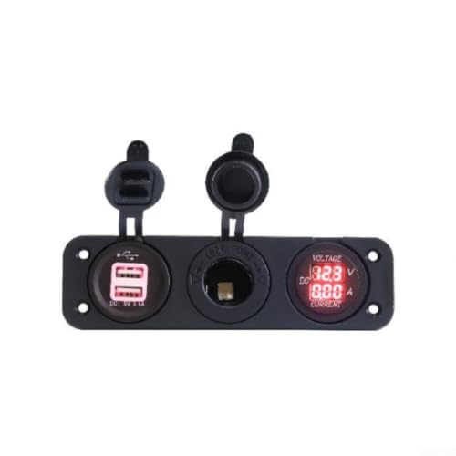 Cargador de coche USB dual de 12V-24V toma corriente impermeable rojo
