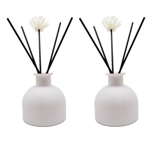 2PCS Perfume Reed Diffuser Bottle,Empty Glass Container 100ml Fragrance Accessories use with Black Sticks for DIY Replacement (Matte White)