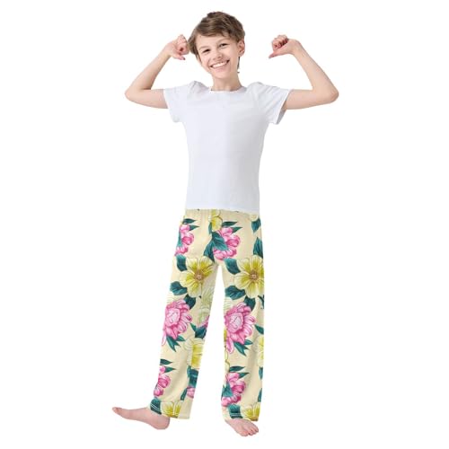 J JOYSAY Floral Blossom Foliage Yellow Pajamas Pants Soft Long Pajama Bottoms Lounge Sleep Pants Size S-XL3