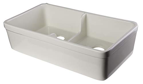ALFI brand AB5123 32-Inch Biscuit Short Wall Double Bowl Fireclay Farmhouse Kitchen Sink with 1 3/4-Inch Lip