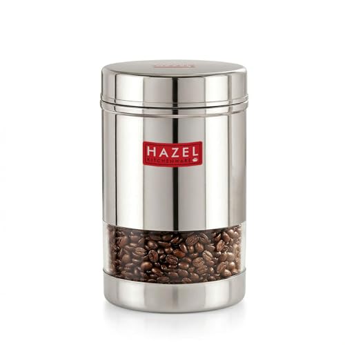Image of HAZEL Stainless Steel Transparent Wide Mouth See Through Container, Silver, 1 PC, 600ML