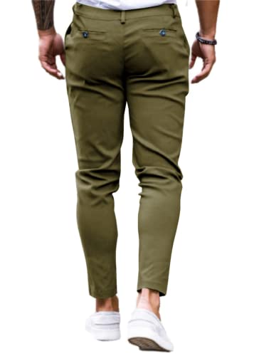 Image of Mens Chinos Slim Fit Pants Stretch Tapered Dress Pant Casual Trousers