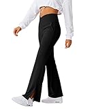 Women's Bootcut Yoga Pants Work Pants Crossover Split Hem Full Length Flare Leggings with Pocket...