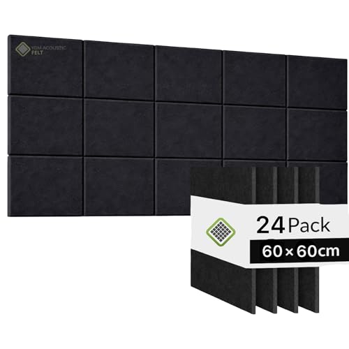 Image of YGM Acoustic Foams Luxury PET Felt Acoustic Self Adhesive Panels, 10 MM Thick, Sound Absorbing Panels for Wall | Room Noise Reducer & Sound Dampening (OG Black, 2x2 Foot - 24 Panels)