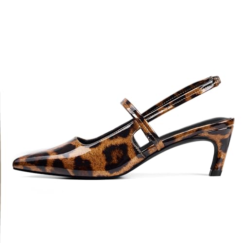Image of Elisabet Tang Women's Kitten Heel Slingback Low Pumps 3 Inches Stiletto Pointed Closed Toe Elegant Dressy Bridal Wedding Party Shoes