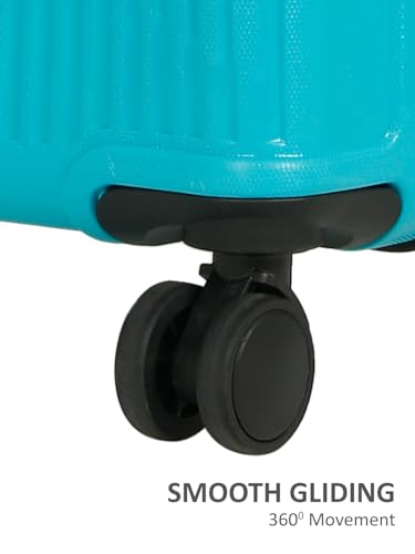 Image of Teakwood Small Size 8 Wheels Trolley Bag, Hard Cabin with Zipper Closure, Adjustable Push Button & Cross Side Strap, Number Lock System 360 Degree (Small, Aqua Green)