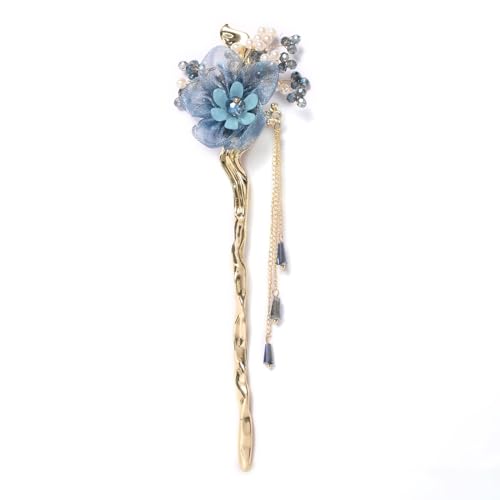 Image of 1 Pcs Chinese Hair Sticks Vintage Hairpin Handmade Flower Hair Chopsticks With Tassel Chinese Hair Pins Hair Stick For Long Hair 15Cm (Golden)