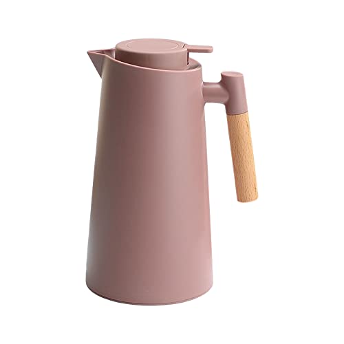 Pichet isotherme,ERYUE 1L Carafe à café thermique Double paroi cafetière sous vide Carafe thermique Thermos Pot avec manche en bois Bouilloire à eau Flacon isolé Carafe à thé gardant au chaud et au f