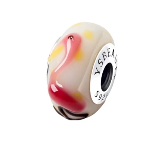 ZiNuo - Abalorio de plata de ley con diseño de flor de Murano compatible con pulseras Pandora, compatible con pulseras europeas, 4.5MM, Vidrio Plata cristal flor Plata, Cristal