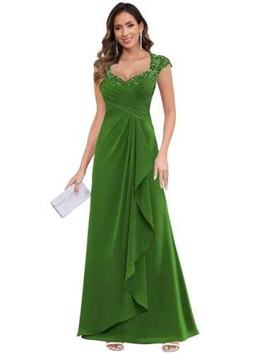 VGZ V Neck Mother of The Bride Dresses Chiffon Lace Ruched Bridesmaid Dress Ruffle Long Slit Formal Gown