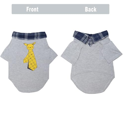 Image of Lulala Dog Shirts Clothes with Tie Print, Soft and Breathable Pet Apparel Outfits for Small Medium Large Dog Clothes Cozy Casual Fashion Costume (Grey,14Inch)