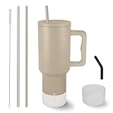 Vaso de 40 oz con asa y pajita Vaso aislado al vacío de acero inoxidable Taza de té o café helado para bebidas calientes...