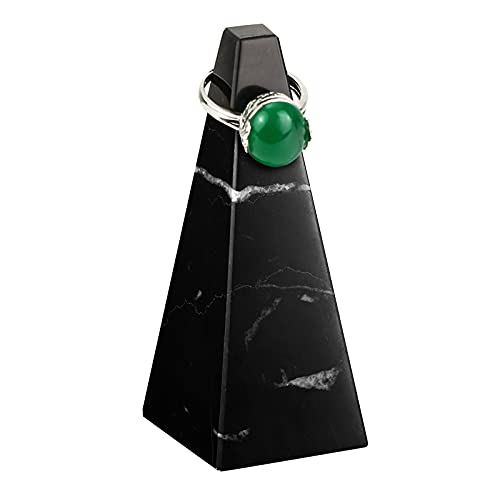 Emibele Marble Ring Holder Tower Cone Shape Genuine Natural Marble Decorative Jewelry Ring Display Stand for Engagement Ring/Wedding Ring, Marble Black