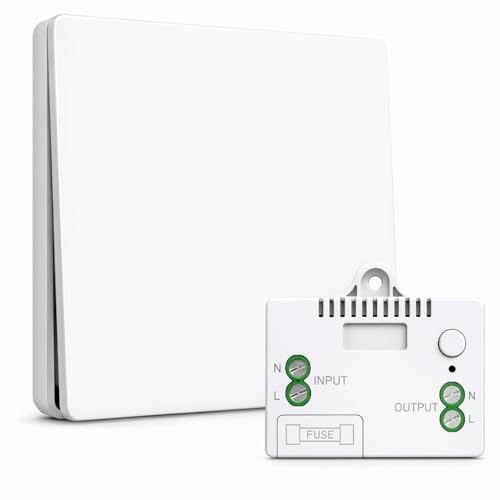 Wireless Kinetic Light Switch Kit (1-Gang Switch + 1 Receiver) Self-Powered Battery-Free Remote Light Switch No Wiring Required IP67 Waterproof Long-Range RF Control