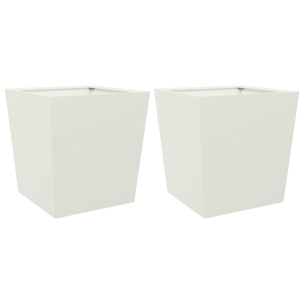 vidaXL Garden Planters White 2 pcs 50x50x50 cm Steel