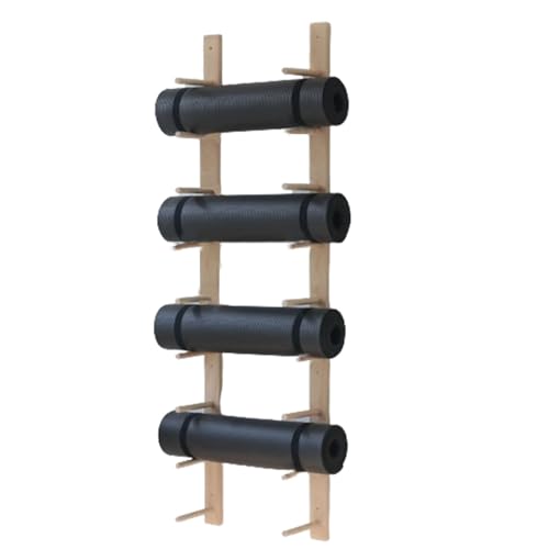Soporte para esterilla de yoga, estante de almacenamiento de pared para tapetes y rodillos de espuma, diseño que ahorra espacio para gimnasio en casa o sala de yoga