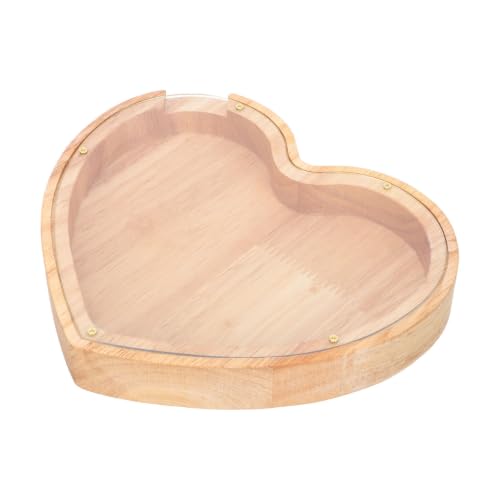 Hucha de monedas para cumpleaños en forma de corazón de madera y cristal 2