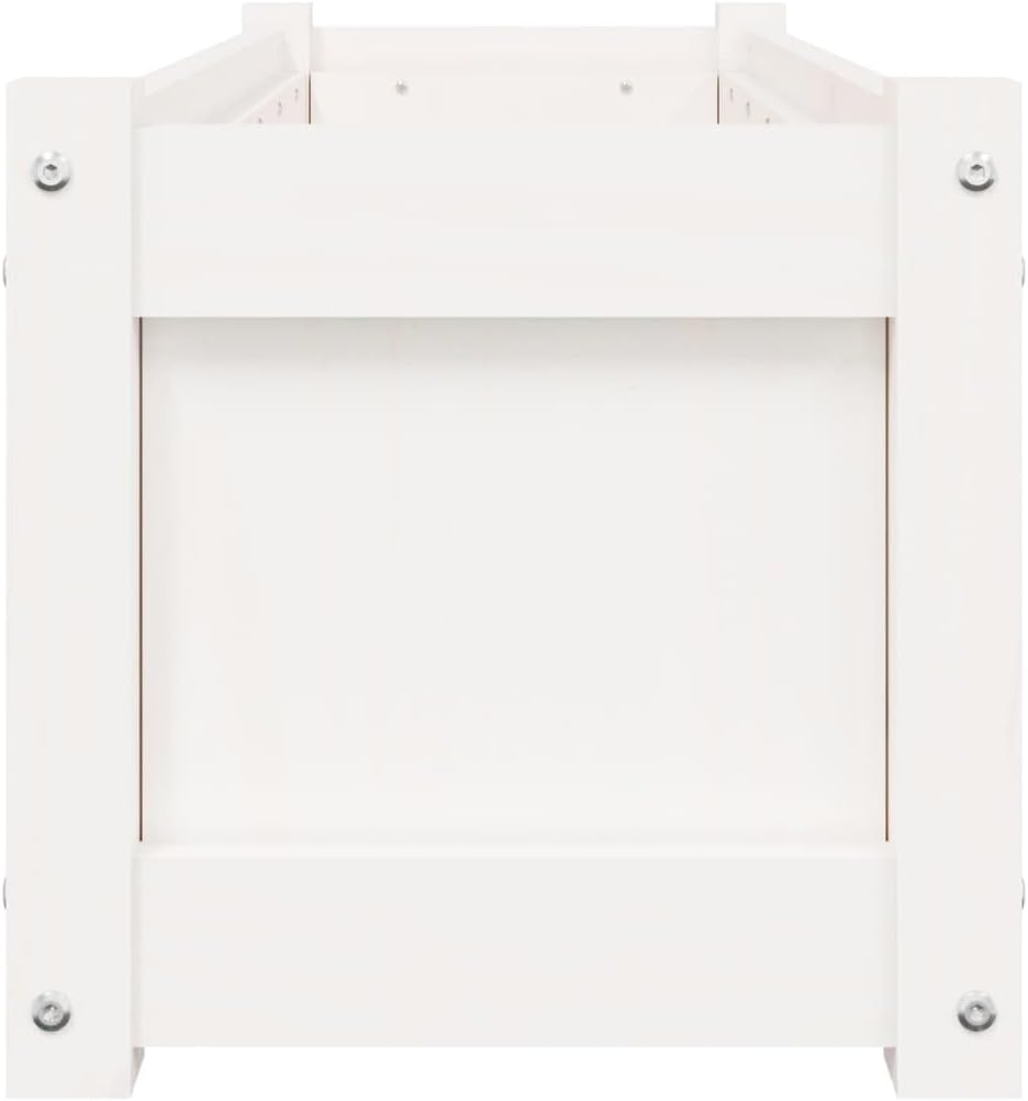 White Solid Pine Wood Garden Planter, Rectangular 35.4x35.4x12.2 Inch, Outdoor Raised Garden Bed for Flowers, Herbs, Vegetables, UV Resistant