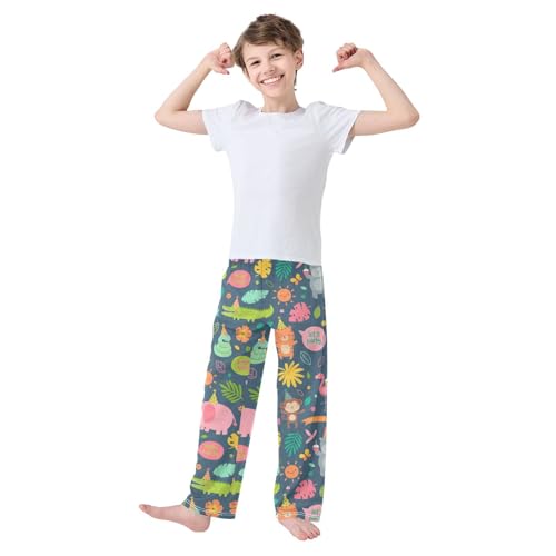ZZXXB Cute Giraffe Lion Elephant Boys Long Pants Soft Trousers Elastic Waist Kids Lounge Bottoms with Pockets S-XL2