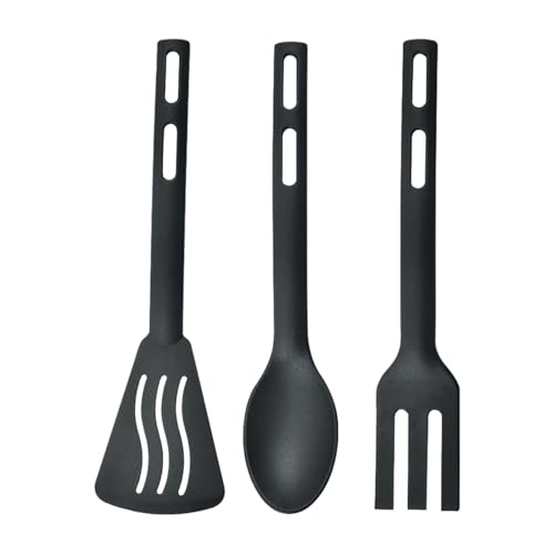 Kochlöffel- und Pfannenwender-Set – kratzfester Küchen-Schlitzwender, Kochlöffel, Nylon-Küchengeschirr-Set | Tragbare Küchenhelfer, inklusive Gabel für Reisen, Camping, passend für antihaftbeschichtet