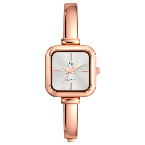 Image of Shocknshop Elegant Bangle Aura Square Dial Ladies Rose Gold Bracelet Strap Watch for Woman -WCH181