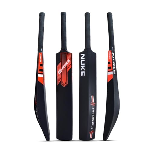 Image of G-Max Nuke Full Size Premium Cricket Hard Plastic Bat for Tennis Ball Play with Massive Sweet Spot, Standard Size for Ages 12+, 800g, Black Colour