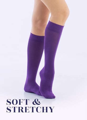 Image of Hugh Ugoli Women's Rayon Derived from Bamboo Knee High Socks Comfort Seam Long Dress Socks, Shoe Size 5-8 /8-11, 4 Pairs
