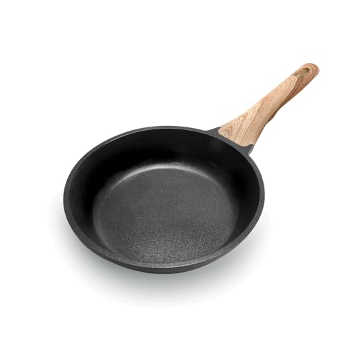ZHANG XIAO QUAN SINCE 1628 Die-Cast Aluminum Nonstick Frying Pan 9.5 Inches with Non-Toxic Coating, Skillet with Bakelite Wood Grain Handle, Even Heating Cookware, PFOA/PFOS Free, Black