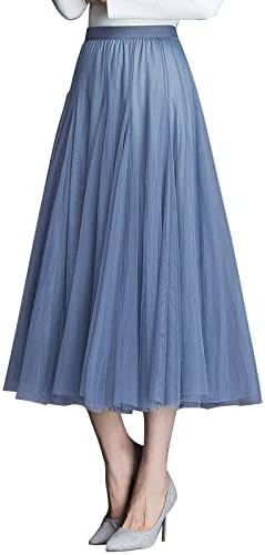 Women's 21.65/29.53/31.50/33.46/35.43 inches Tulle Maxi Skirt Elastic Waist Tulle Skirt Long A-line Chiffon Dance Skirt
