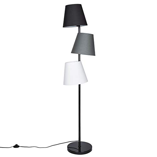 invicta INTERIOR 3-flammige Retro Design Stehlampe LEVELS 163cm schwarz grau Leinen 3 Schirme Stehleuchte Wohnzimmerlampe