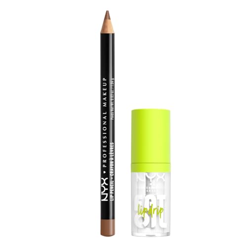NYX Professional Makeup Lip Kit, Fat Oil Lip Drip Shade: My Main + Slim Lip Pencil Shade: Nude Truffle