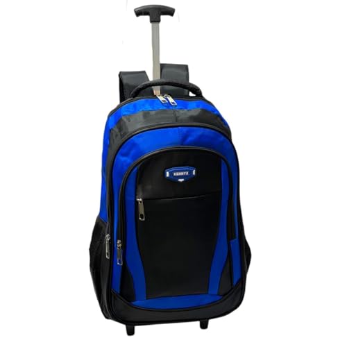 Mochila De Rodinha Com Alças De Costas Trabalho Escola Juvenil E Adulto Resistente Á Chuva (Preto/Azul)