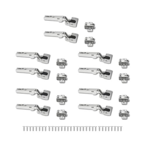 Kit 10 Cerniere più Base Regolabile e Viti - Cerniera per Ante Armadio, Cucina, Comodini e Cassettiere - Montaggio Facile e Veloce