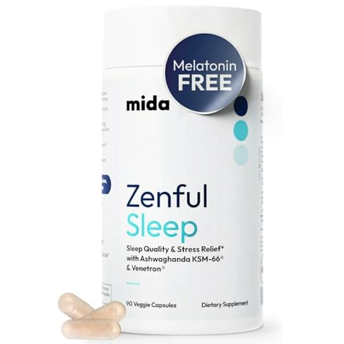 Mida Health Zenful Sleep 6-in-1 Natural Sleep Aid for Adults Without Melatonin | Deep Sleep Supplement with Ashwagandha KSM-66® and Venetron® | Supports Cortisol Balance & Mood | 90 Capsules
