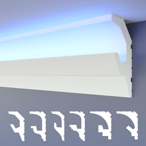 HEXIMO LED 2in1 Modanature per stucchi, soffitti a illuminazione indiretta XPS polistirene, Profilo di raccordo leggero (30,6 Metri HLED 19)