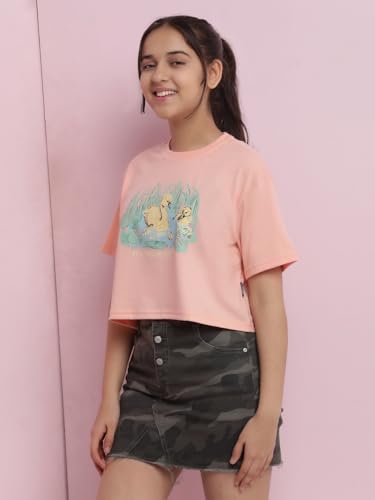 Image of Li'l Tomatoes Girls Crop T-Shirt | 100% Cotton | Graphic Printed Summer Top | Soft & Breathable Casual Wear | 7-16 Years
