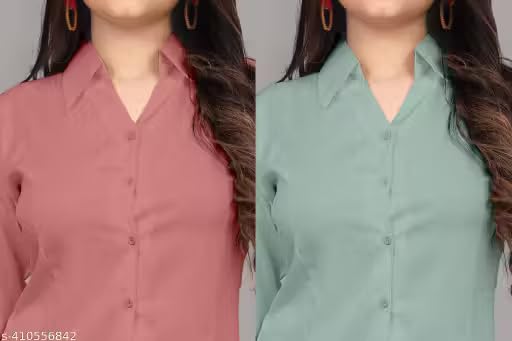 Image of Women's Solid Formal Shirt (Pack of 2)-Pink, Mint Green-1 P3
