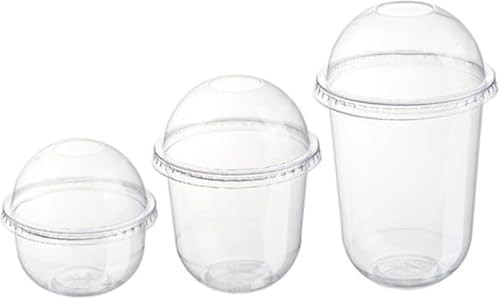 WNRJ50個入り使い捨てプラスチック容器セット:透明無孔前菜ショットグラス・パフェ(ドーム付き蓋付)・ケーキ 製菓用品兼ドリンク用 パーティー・ウェディング向け 業務用多用途プラスチックカップで食材美を引き立て 蓋付きで衛生保持 使い捨て設計で後片付け簡