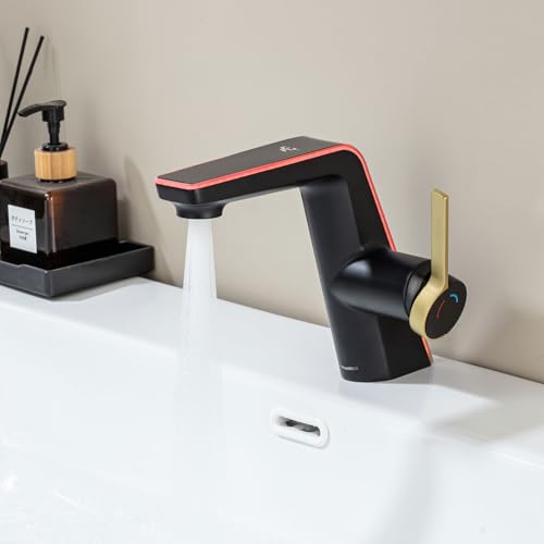 Robinet de salle de bain LakeBayMZC avec affichage de la température LED-Robinet de lavabo en laiton-Mitigeur monocommande pour salle de bain,Avec bec Hauteur : 130...