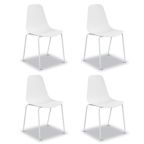 Image of Poly & BARK Isla Stackable Dining Chairs Set of 4 - Mid Century Modern Plastic Dining Chair with Metal Legs - Kitchen & Dining Room Chairs - Dining Table Chairs Set - Indoor /Outdoor - White