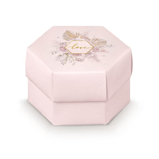 Boîtes à dragées Rose Love pour décoration de table de mariage et baptême