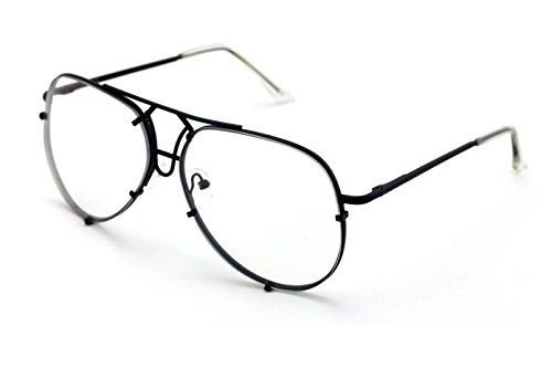 V.W.E. New Large Non-Prescription Premium Aviator Clear Lens Glasses Gold Silver Black