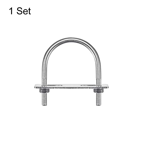 Image of uxcell Round U-Bolts, 62mm(2.44 inch) Inner Width 87mm Length M8 304 Stainless Steel U Clamp Bolt with Nuts Washers and Plates, for Boat Trailer