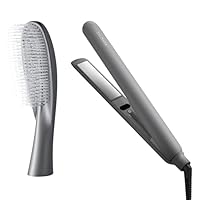 SALONIA サロニア スムースシャイン ストレートアイロン ヘアブラシ グレー 2点セット ヘアアイロン ヘアダイコーム スカルプケア ツヤ髪 【Amazon.co.jp限定】