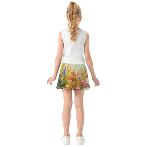 Wildflower Meadow Tennis Skirts Toddler Cheer Athletic Shorts for Girls Skorts Pleated 4t4