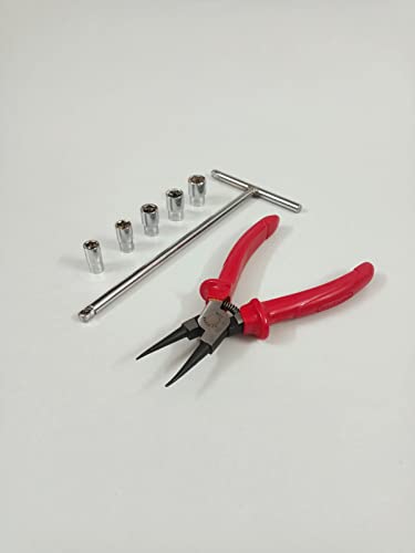 Image of 1 /4 inch T - Handle with 8, 9, 10, 11, 12 mm Sockets and Heavy Duty Internal Straight Circlip Plier Combination Set Anti-Slip & Anti-Corrosion properties (Combo 9)