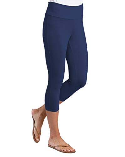 Fresh Produce Womens Casual Soft Beach Wide Flat Waistband Oceanside Capri Leggings, Small